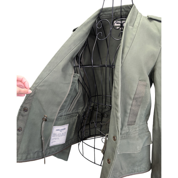 Zadig & Voltaire Vedam Bis Spus Kaki Green Skull Cotton Utility Jacket Small - Picture 8 of 12